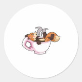 Fox met koffiebeker ronde sticker (Voorkant)