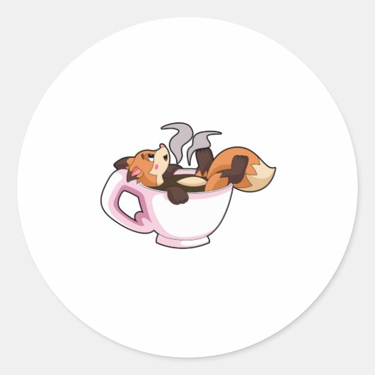 Fox met koffiebeker ronde sticker (Voorkant)