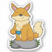 Fox met koffiebeker sticker (Voorkant)