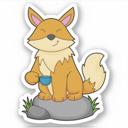 Fox met koffiebeker sticker (Voorkant)