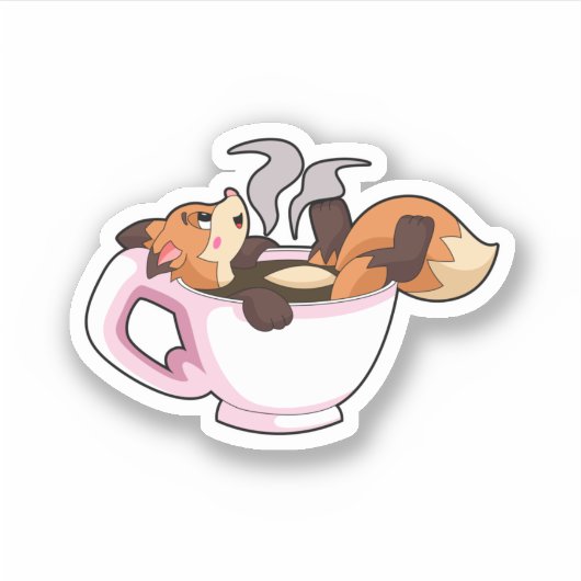Fox met koffiebeker sticker (Voorkant)