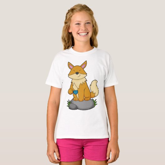 Fox met koffiebeker t-shirt (Voorkant volledig)