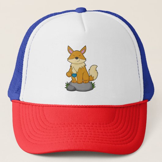 Fox met koffiebeker trucker pet (Voorkant)