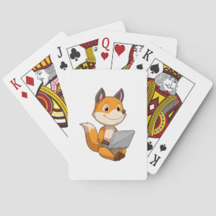 Fox met laptop pokerkaarten