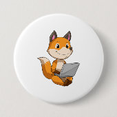 Fox met laptop ronde button 7,6 cm (Voorkant)