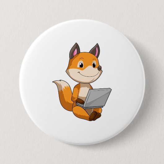 Fox met laptop ronde button 7,6 cm (Voorkant)
