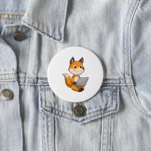 Fox met laptop ronde button 7,6 cm (In situ)