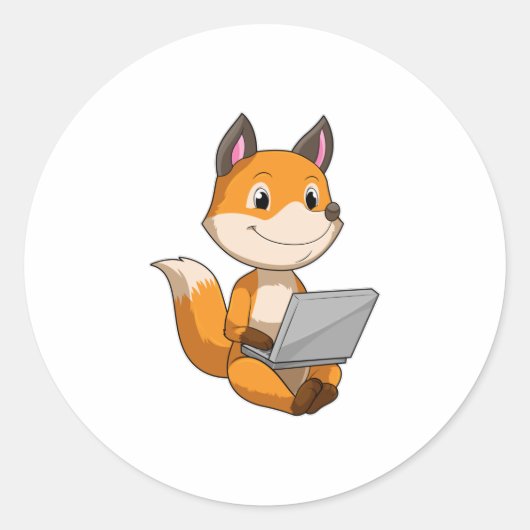Fox met laptop ronde sticker (Voorkant)