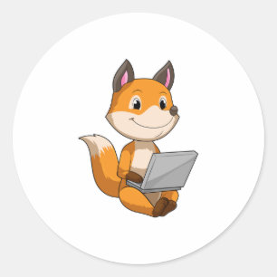 Fox met laptop ronde sticker