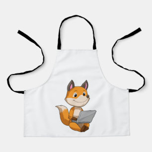 Fox met laptop schort