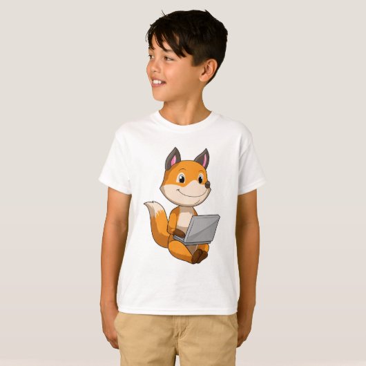 Fox met laptop t-shirt (Voorkant volledig)