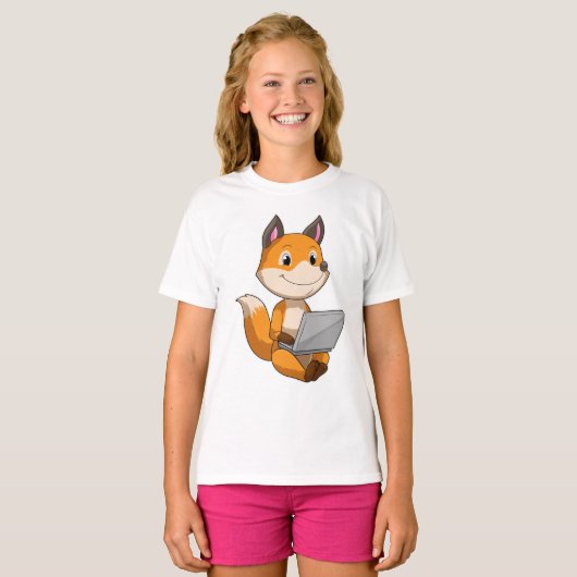 Fox met laptop t-shirt (Voorkant volledig)