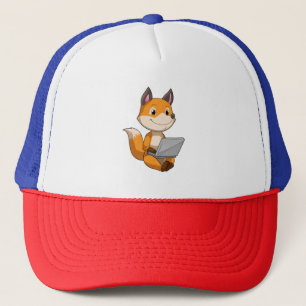 Fox met laptop trucker pet