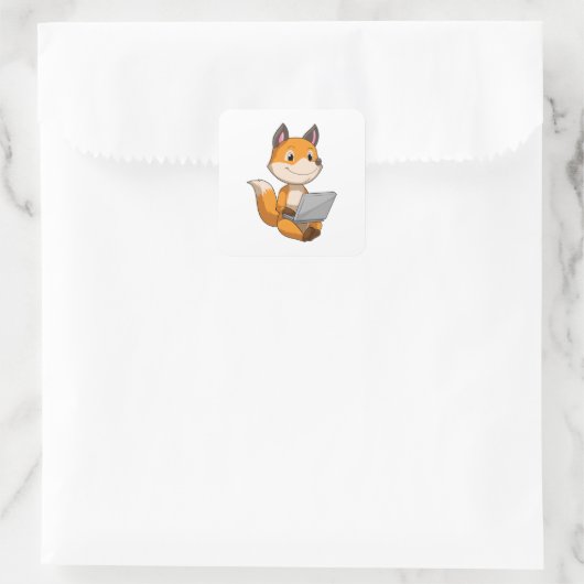 Fox met laptop vierkante sticker (Tas)