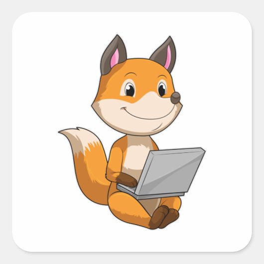 Fox met laptop vierkante sticker (Voorkant)