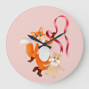 Fox met lint en konijn met Kinder kuikens Grote Klok