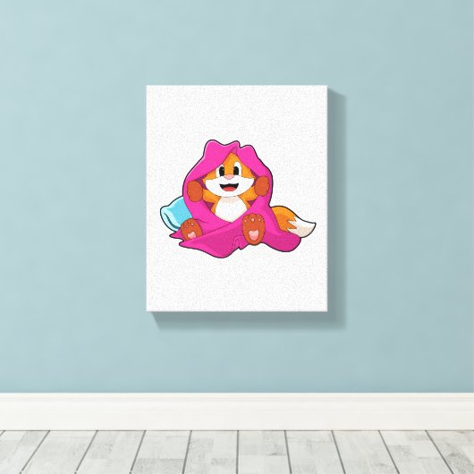 Fox met Pillow en Blanket Canvas Afdruk (Insitu (Houten vloer))