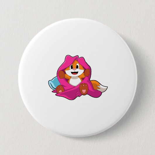 Fox met Pillow en Blanket Ronde Button 7,6 Cm (Voorkant)