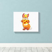 Fox met Pizza Canvas Afdruk (Insitu (Houten vloer))
