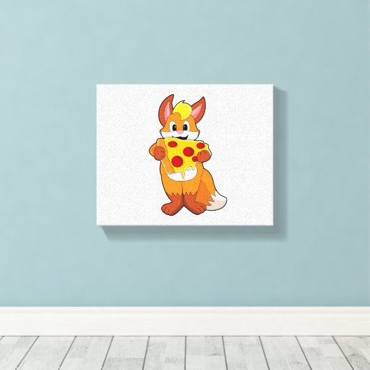 Fox met Pizza Canvas Afdruk (Insitu (Houten vloer))