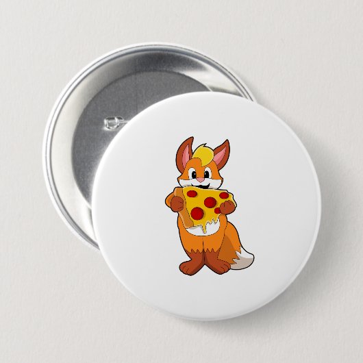 Fox met Pizza Ronde Button 7,6 Cm (Voorkant /achterkant)
