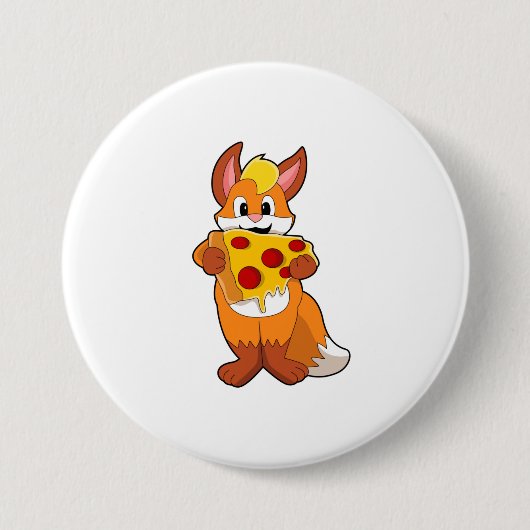 Fox met Pizza Ronde Button 7,6 Cm (Voorkant)