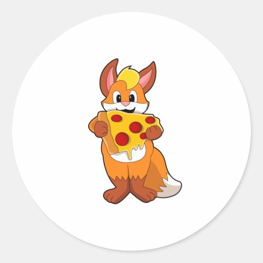Fox met Pizza Ronde Sticker (Voorkant)