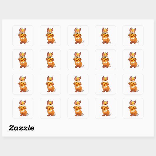 Fox met Pizza Vierkante Sticker (Vel)