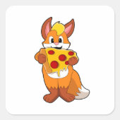Fox met Pizza Vierkante Sticker (Voorkant)