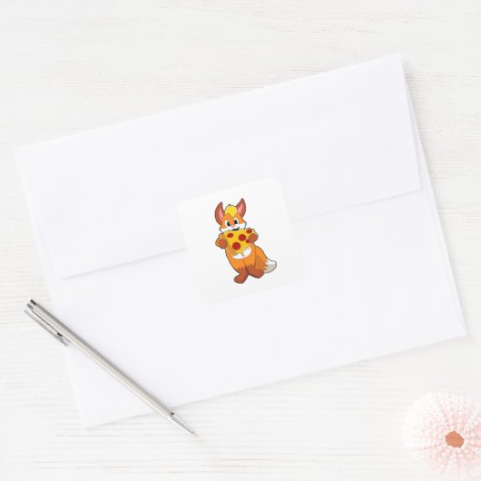 Fox met Pizza Vierkante Sticker (Envelop)