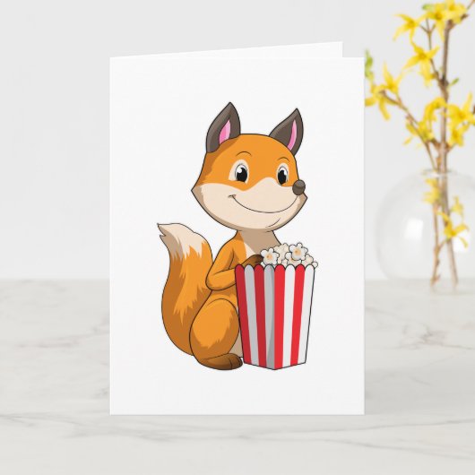 Fox met Popcorn Kaart (Gele Bloem)