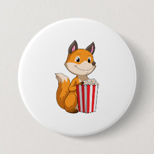 Fox met Popcorn Ronde Button 7,6 Cm