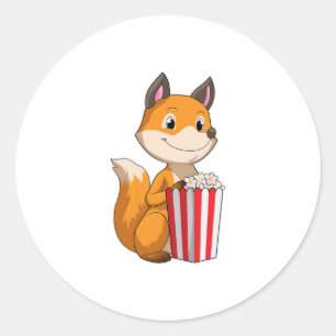 Fox met Popcorn Ronde Sticker
