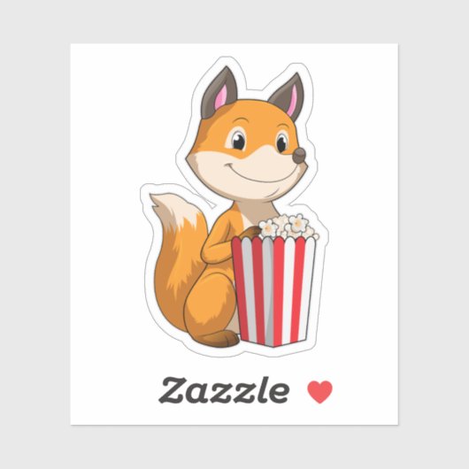 Fox met Popcorn Sticker (Vel)