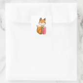 Fox met Popcorn Vierkante Sticker (Tas)