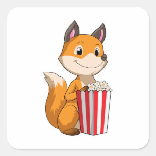 Fox met Popcorn Vierkante Sticker