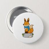 Fox met Scarf op Rock Ronde Button 7,6 Cm (Voorkant /achterkant)
