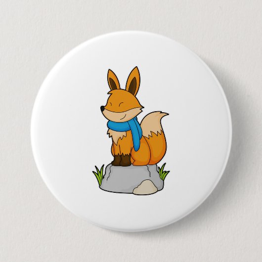Fox met Scarf op Rock Ronde Button 7,6 Cm (Voorkant)