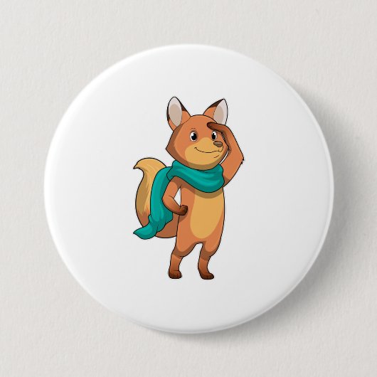 Fox met Scarf Ronde Button 7,6 Cm (Voorkant)