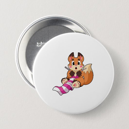 Fox met Scarf Ronde Button 7,6 Cm (Voorkant /achterkant)