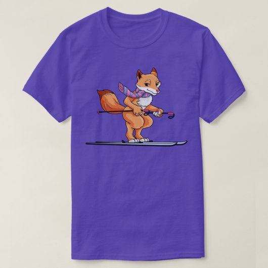 Fox met sjaal als skier met skis t-shirt (Design voorkant)