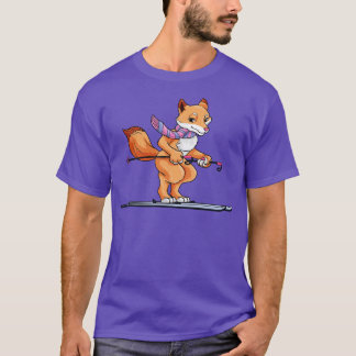 Fox met sjaal als skier met skis t-shirt