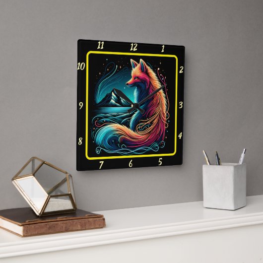 Fox met uitzicht op Midnight Mountains Vierkante Klok (Kantoor)