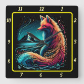 Fox met uitzicht op Midnight Mountains Vierkante Klok (Voorkant)