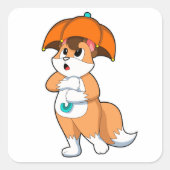 Fox met Umbrella Vierkante Sticker (Voorkant)