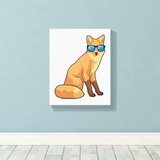 Fox met zonnebril canvas afdruk (Insitu (Houten vloer))
