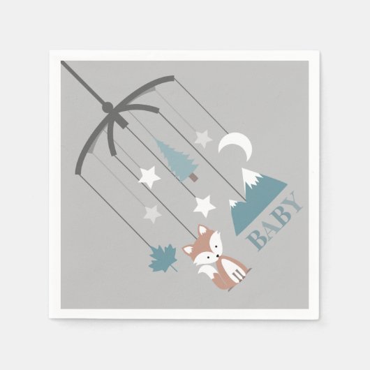 Fox Mobile Modern Blue Baby shower servetten (Voorkant)