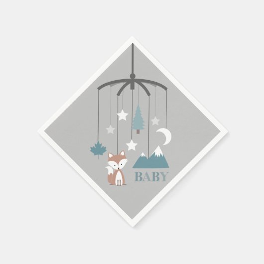 Fox Mobile Modern Blue Baby shower servetten (Hoek)