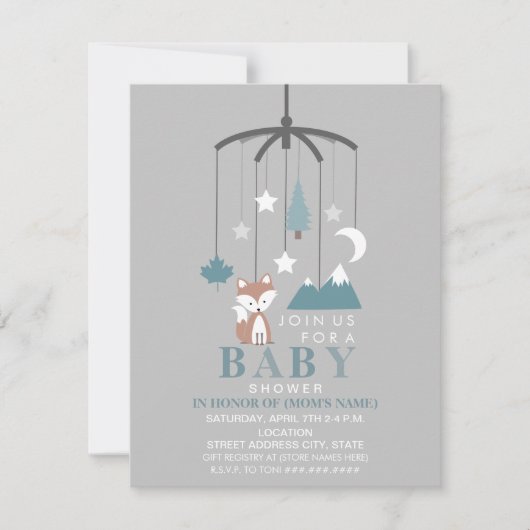 Fox Mobile Modern Boy Baby shower Kaart (Voorkant)