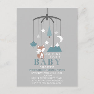 Fox Mobile Modern Boy Baby shower Kaart